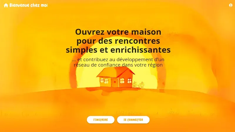 Page d'accueil de Bienvenue chez moi : « Ouvrez votre maison pour des rencontres simples et enrichissantes »