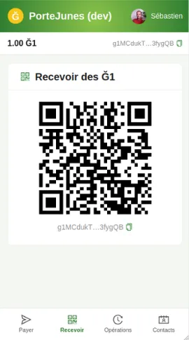 Écran « Recevoir des Ğ1 » : QR code du porte-monnaie